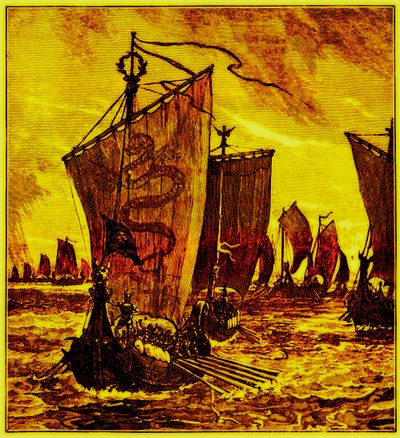 The Keels of the Northmen, H. O. Arnold-Forsterin kuvitus Englannin historiaan, julkaistu 1897 (digitaalisesti paranneltu kuva) tekijältä English School