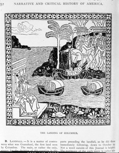 The Landing of Columbus, The Narrative and Critical History of America -julkaisun osa II, toimittanut Justin Winsor, Lontoo, 1886 tekijältä English School