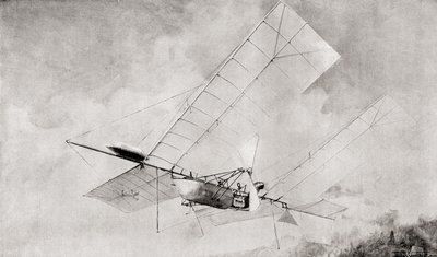 Langley Aerodromen lentokone lennossa 1800-luvulla. Vuonna 1897 julkaistusta The Strand Magazinesta. tekijältä English School