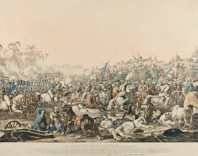 Bengalin 6. rykmentin (sic) ja Madrasin kevyen ratsuväen 6. rykmentin viimeinen panos 16. joulukuuta 1817 (väri litho) tekijältä English School