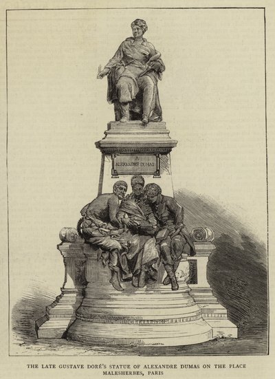 Edesmennyt Gustave Doren Alexandre Dumasin patsas Malesherbes-aukiolla, Pariisi (kaiverrus) tekijältä English School