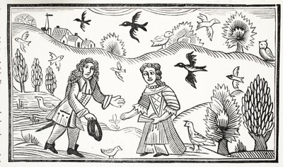 The Lovers Quarrel, kuvitus John Ashtonin kirjasta Chap-books of the Eightenth Century, pubi. 1882 tekijältä English School
