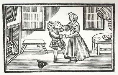 Menetelmä, jonka Meg käytti saadakseen yksi kirkkoherroista maksamaan pisteet, piirros John Ashtonin pubista Chap-books of the Eightenth Century. 1882 tekijältä English School