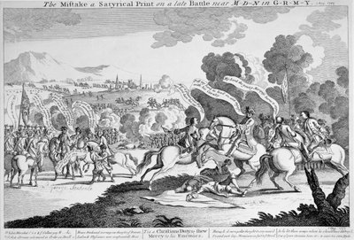Virhe satyrinen tulos myöhäisessä taistelussa lähellä M-d-n:tä vuonna G-r-m-y, n. 1759 (etsaus) tekijältä English School
