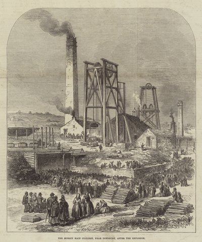 Morley Main Colliery, lähellä Dewsburyä, räjähdyksen jälkeen (kaiverrus) tekijältä English School