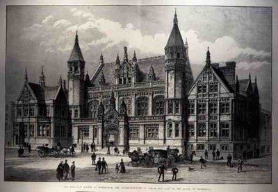 The New Law Courts Birminghamissa, jonka peruskiven kuningatar laski, The Illustrated London News, 26. maaliskuuta 1887 tekijältä English School