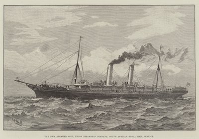 The New Steamer Scot, Union Steamship Company, Etelä-Afrikan kuninkaallinen postipalvelu (kaiverrus) tekijältä English School