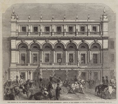 Lord Palmerston avasi Hartley-instituutin Southamptonissa, hänen herransa saapuminen laitokseen (kaiverrus) tekijältä English School