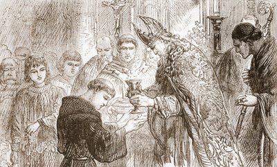 Lutherin pappeuden vihkiminen, kuvitus James Aitken Wylien (1808-1890) Protestantismin historiasta, pub. 1878 tekijältä English School