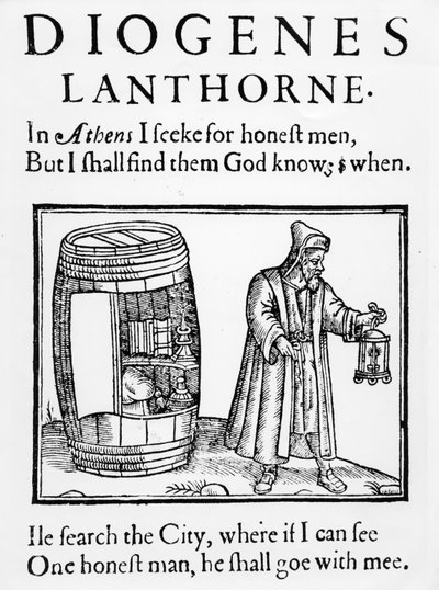 Filosofi Diogenes etsii rehellistä miestä Lontoon Citystä lyhdyllään, 1607 (katso myös 485239) tekijältä English School