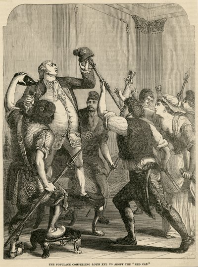 Väestö pakotti Louis XVI:n ottamaan käyttöön punaisen lippiksen, 1792 tekijältä English School