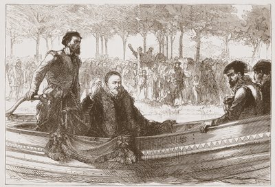 Oranssin prinssi proomussaan matkalla Brysseliin, kuvitus James Aitken Wylien (1808-1890) teoksesta Protestantismin historia, pub. 1878 tekijältä English School