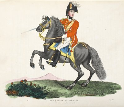 The Prince of Orange, pubi. kirjoittanut Richard Evans, engr Romney, kuvitus William Mudfordin historiallisesta kertomuksesta Waterloon taistelusta, 1816 tekijältä English School