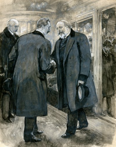 Walesin prinssi tervehtimässä Saksan keisaria, Charing Crossin asema, 20. tammikuuta 1901 (wc paperilla) tekijältä English School