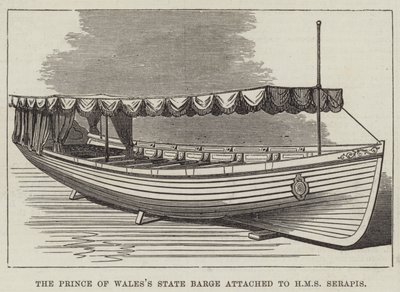 Walesin prinssin osavaltion proomu HMS Serapisiin kiinnitettynä (kaiverrus) tekijältä English School
