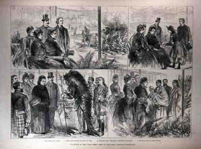 Kuningatar suuren amerikkalaisen näyttelyn villin lännen näyttelyssä, julkaisusta The Illustrated London News, 21. toukokuuta 1887 tekijältä English School
