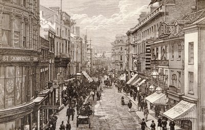 Kuningattaren vierailu Birminghamissa: The High Street, The Illustrated London News -lehdestä, 2. huhtikuuta 1887. tekijältä English School