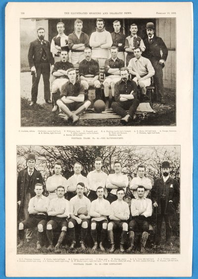 Ravensbourne ja The Connaught, jalkapallojoukkueet esiintyivät The Illustrated Sporting and Dramatic Newsissa 13. helmikuuta 1892 tekijältä English School