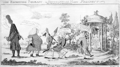 The Recruiting Sergeant eli Britannias Happy Prospect, George Townshend, 1757 tekijältä English School