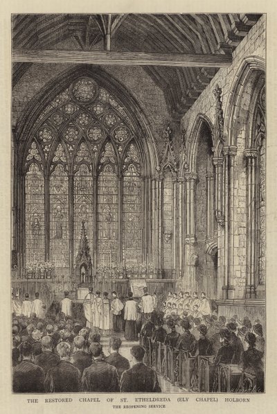 St Etheldredan entisöity kappeli (Ely-kappeli) Holborn (kaiverrus) tekijältä English School