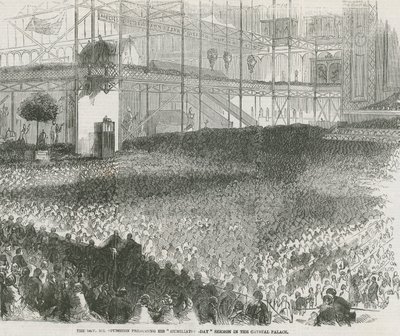 Pastori Charles Haddon Spurgeon saarnaa nöyryytyksen päivän saarnaansa Crystal Palacessa tekijältä English School