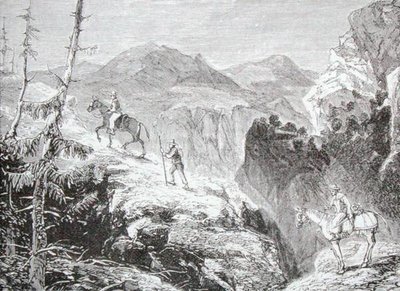 The Road to Honda, Kolumbia, pastori Thomas Milnerin "The Gallery of Geography", julkaistu noin 1880 (kaiverrus) tekijältä English School