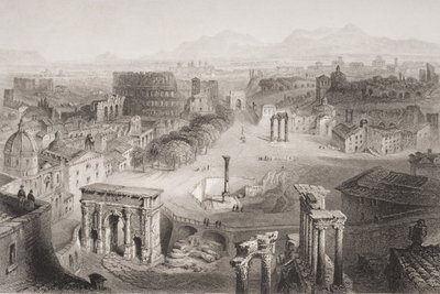 Rooman foorumi Capitoline-kukkulasta Roomassa, kaiverrettu A. Willmore tekijältä English School
