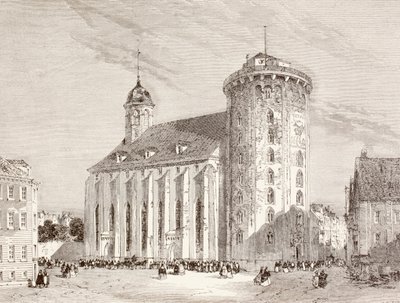 Rundetarn eli pyöreä torni Kööpenhaminassa, Tanskassa 1800-luvulla (litho) tekijältä English School