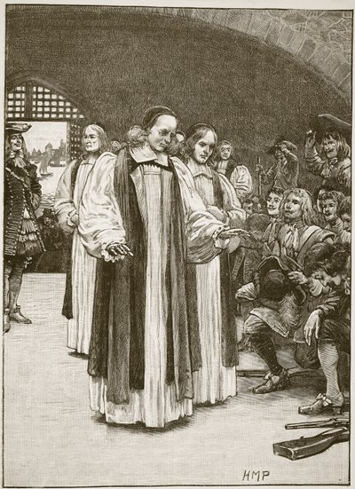 Seitsemän piispaa astumassa torniin, kuvitus Cassells Illustrated History of Englandista (seepiakuva) tekijältä English School