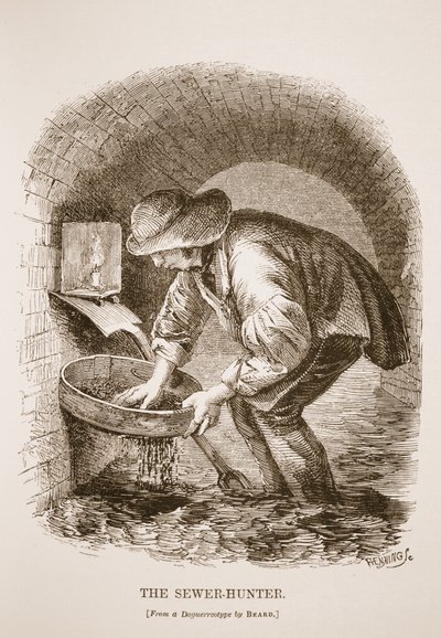 The Sewer-Hunter, Richard Beardin daguerrotypiasta, kuvitus London Labourista ja London Poor, Henry Mayhew, pubi. 1862 tekijältä English School