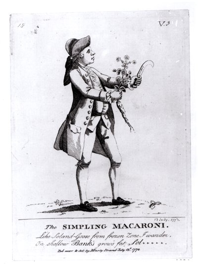 Simpling Macaroni, pubi. kirjoittanut N. Darly, 13. heinäkuuta 1772 (kaiverrus) (bw-valokuva) tekijältä English School