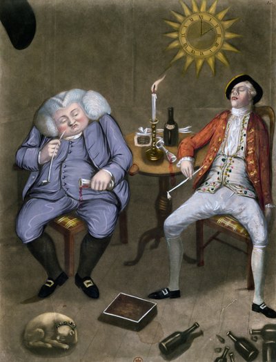 The Solid Enjoyment of Bottle and Friend, 1774 (väri litho korotettu guassilla) tekijältä English School