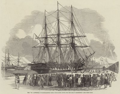 "St Lawrence" Southampton Dockissa purkamassa tavaroita suurta näyttelyä varten (kaiverrus) tekijältä English School