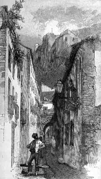 The Street Beneath the Alcazar, Málaga, Espanja, The Picturesque Mediterranean, Volume 3, julkaisija Cassell and Co. Ltd. tekijältä English School