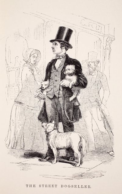 The Street Dog-Seller, kuvitus London Laborista ja London Poorista Henry Mayhew, pubi. 1862 tekijältä English School