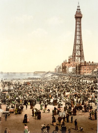 Torni ja ranta, Blackpool (käsin värjätty valokuva) tekijältä English School