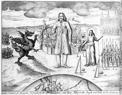 Mansoulin kaupunki, kuvitus John Bunyanin teoksesta "Pyhä sota", 1682 tekijältä English School