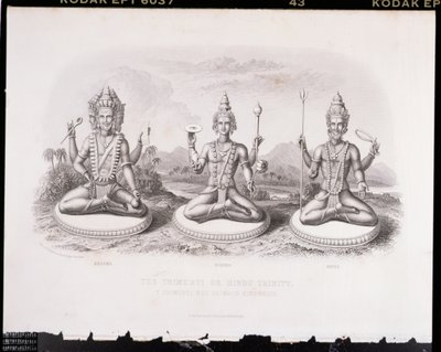 Trimurti tai Hindu Trinity, kaiverrus A. Thorn, World Religion, julkaisija A. Fullarton & Co. tekijältä English School