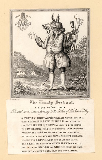 Luotettava palvelija, englantilaisen runoilijan John Hoskinsin maalaus vuodelta 1579 Winchester Collegen keittiön vieressä, Hampshire (kaiverrus) tekijältä English School