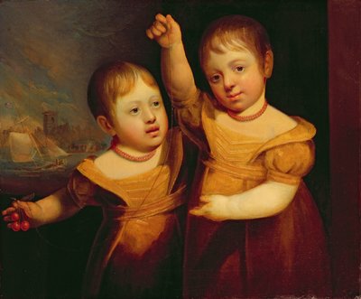 Yorkshiren Selbyn merikapteeni George Walshin kaksoslapset, noin 1830 (öljy kankaalle). tekijältä English School