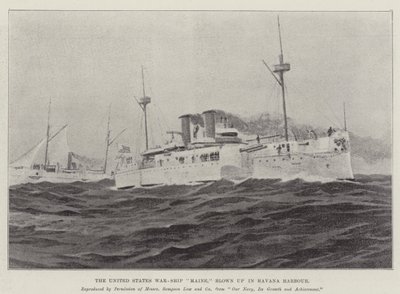 Yhdysvaltain sotalaiva "Maine", räjäytettiin Havannan satamassa (litho) tekijältä English School