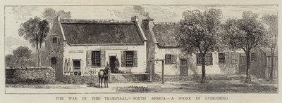 Sota Transvaalissa, Etelä-Afrikassa, myymälä Lydenbergissä (kaiverrus) tekijältä English School