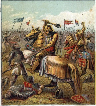 Kahden ruusun sota (1455-1485): Taistelu Yorkin kuninkaallisen talon ja Lancasterin kuninkaallisen vapaamuurarin välillä. Kuva Englannin sisällissodasta, joka syntyi kuningas Edward III:n (1327-1377) seuraajien jakamisesta kahteen haaraan. Rosin sota tekijältä English School