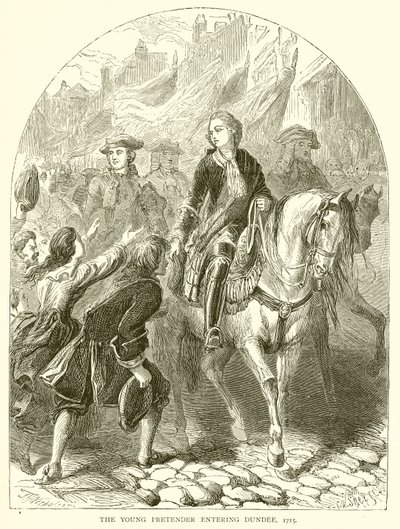 Nuori teeskentelijä saapumassa Dundeeen, 1715 tekijältä English School