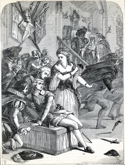 Jackob Johan Anckarströmin tekemä Kustaa III:n salamurha naamiaisissa, Tukholma, Ruotsi, 1792 (kaiverrus). tekijältä English School