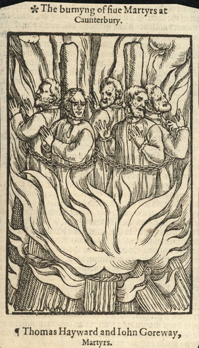 Viiden marttyyrin polttaminen Canterburyssa (kaiverrus). tekijältä English School