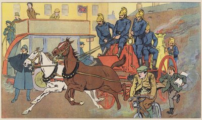 Paloauto ryntäsi apuun (väri litho) tekijältä English School