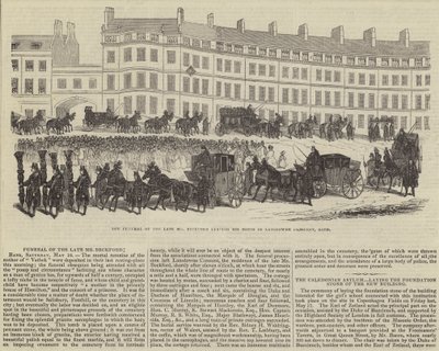 Edesmenneen herra William Beckfordin hautajaiset, kun hän lähti talostaan Lansdowne Crescentissä, Bathissa (kaiverrus) tekijältä English School