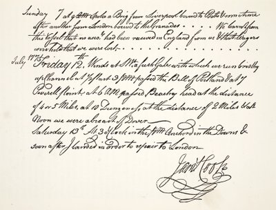 James Cookin käsiala, heinäkuu 1771 tekijältä English School