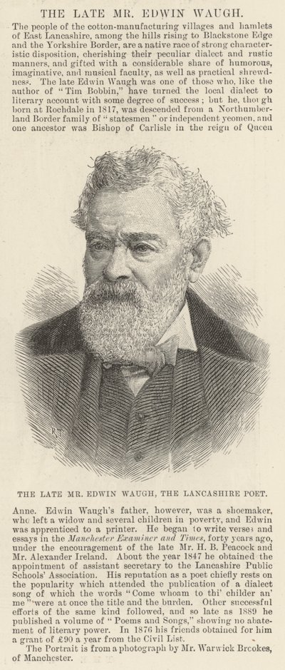Edesmennyt herra Edwin Waugh, Lancashiren runoilija (kaiverrus) tekijältä English School